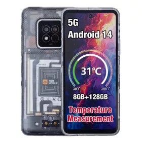   AGM X6 Phantom 5G ütés- és vízálló 8+128GB IP69K hőérzékelős érintős mobiltelefon, kártyafüggetlen, Dual Sim, áttetsző hátlappal, 6,78 inch