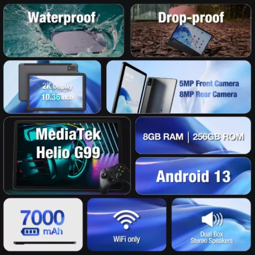 AGM PAD P1 Lite 4G ütés- és vízálló 4+128GB IP68 Tablet, kártyafüggetlen, Dual Sim, fekete, 10,36 inch