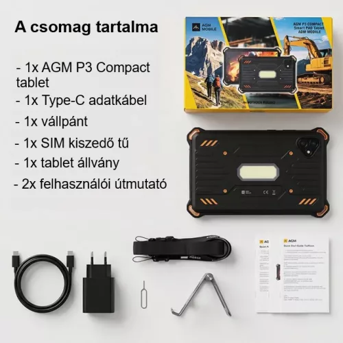 AGM PAD P3 Compact 4G ütés- és vízálló 6 / 128GB IP68 Tablet, kártyafüggetlen, Dual Sim, fekete, 8.68 inch