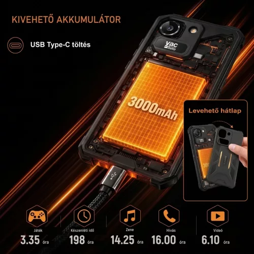 AGM Note N2 Active 3/32GB érintős IP54 mobiltelefon, kártyafüggetlen, Dual Sim, fekete, 4.96 inch