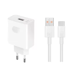   Bliszteres Honor SuperCharge HN-110600E00 USB-A fehér gyári töltőfej 66W 6A, Type-C adatkábellel