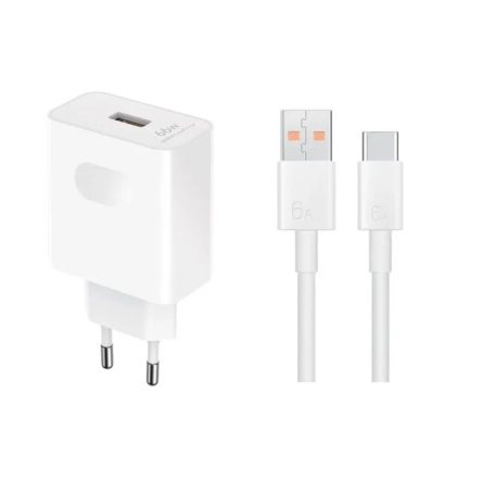 Bliszteres Honor SuperCharge HN-110600E00 USB-A fehér gyári töltőfej 66W 6A, Type-C adatkábellel