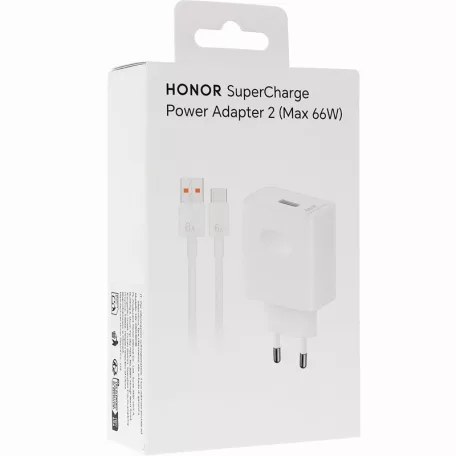 Bliszteres Honor SuperCharge HN-200330E00 USB-A fehér gyári töltőfej 66W 6A, Type-C adatkábellel