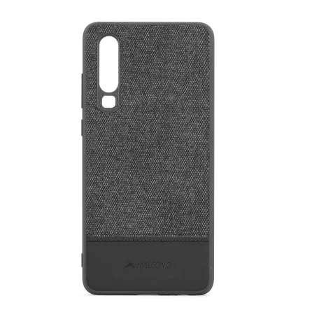 Meleovo Fabric szövetbevonatos prémium fekete hátlapvédő tok Huawei P30