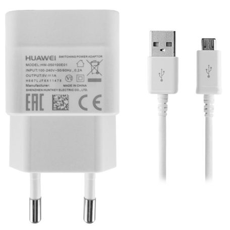 Huawei HW-050100E01 fehér gyári töltőfej 1000mAh micro USB adatkábellel 5W