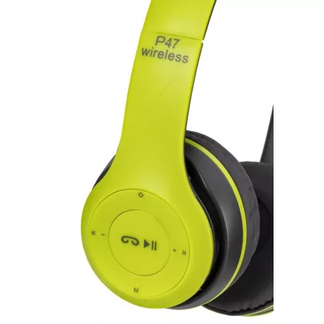 Foldable P47 zöld - fekete sztereó összecsukható fejhallgató EDR technologiával, beepitett mikrofonnal, FM rádió, MicroSD foglalattal, Bluetooth 4.2