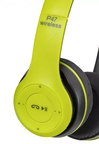 Foldable P47 zöld - fekete sztereó összecsukható fejhallgató EDR technologiával, beepitett mikrofonnal, FM rádió, MicroSD foglalattal, Bluetooth 4.2