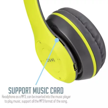 Foldable P47 zöld - fekete sztereó összecsukható fejhallgató EDR technologiával, beepitett mikrofonnal, FM rádió, MicroSD foglalattal, Bluetooth 4.2