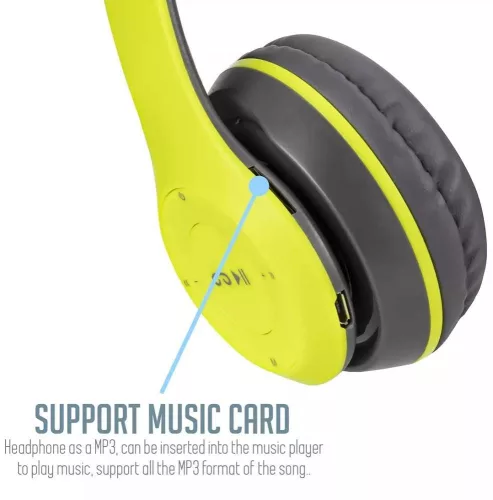 Foldable P47 zöld - fekete sztereó összecsukható fejhallgató EDR technologiával, beepitett mikrofonnal, FM rádió, MicroSD foglalattal, Bluetooth 4.2