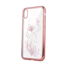  Virágmintás köves tok (Lotus) - Huawei P30 vékony szilikon tok rozéarany