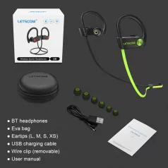   Letscom U8I Bluetooth 5.0 sztereó sport zöld-fekete headset prémium tokkal