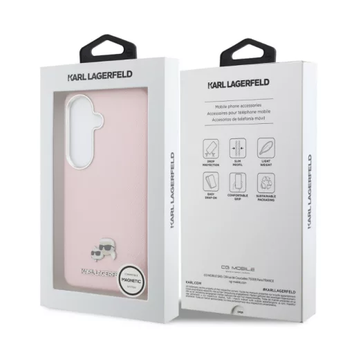 Karl Lagerfeld Grained PU Leather K&CH Samsung Galaxy S26 Plus hátlapvédő tok pink (KLHMS26M6PFKCLP)