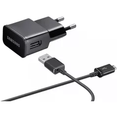   BLISZTERES Samsung ETA-U90EBE gyári hálózati fekete 2A ECB-DU4EBE fekete gyári micro USB adatkábellel 1.5m