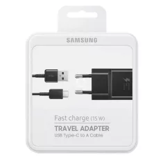   BLISZTERES Samsung EP-TA20EBE gyári hálózati fekete gyorstöltő 2A EP-DW720CBE fekete gyári Type-c adatkábellel 1.5m 15W