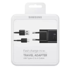   BLISZTERES Samsung EP-TA20EBE gyári hálózati fekete gyorstöltő 2A EP-DW720CBE fekete gyári Type-c adatkábellel 1.5m 15W