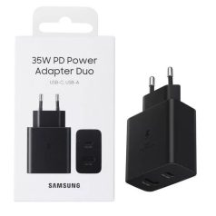   BLISZTERES Samsung Duo EP-TA220NBEGEU gyári hálózati fekete gyorstöltő 3A 35W (1x Type-C / 1x USB)