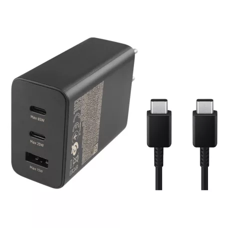 BLISZTERES Samsung Trio EP-T6530XBEGEU gyári hálózati fekete gyorstöltő 65W gyári Type-C - Type-C adatkábel 1.8m 5A