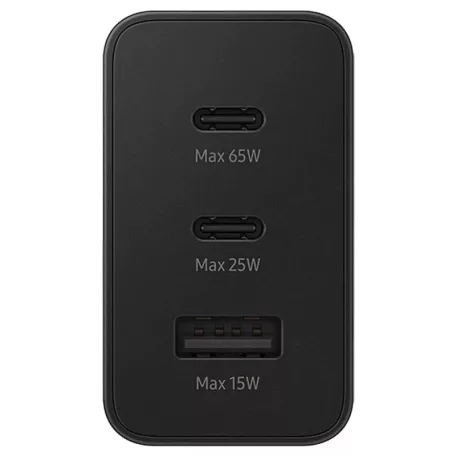BLISZTERES Samsung Trio EP-T6530NBEGEU gyári hálózati fekete gyorstöltő 3A 65W (2x Type-C / 1x USB)