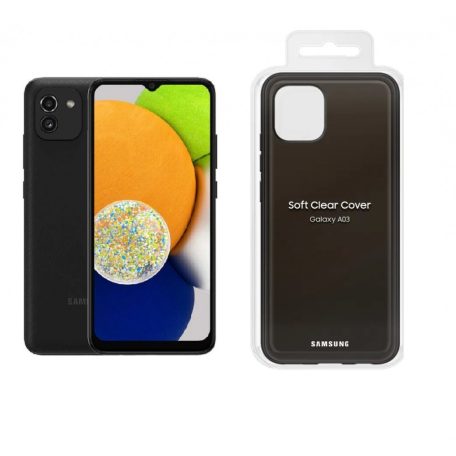 Samsung A035G Galaxy A03 (2021) 4/64GB Dual SIM kártyafüggetlen érintős mobiltelefon, fekete (Android) fekete gyári hátlapvédő tokkal