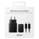 BLISZTERES Samsung EP-T4511XBEGEU gyári hálózati fekete gyorstöltő 3A 45W EP-DX510JBE fekete gyári Type-C - Type-C adatkábellel