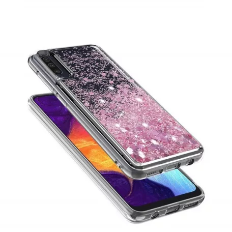 Liquid Glitter - Huawei Y7 (2019) pink szilikon tok