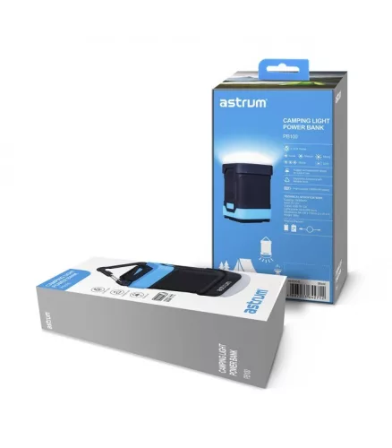 Astrum PB100 kültéri, vízálló, gumírozott kemping power bank 5 féle LED világítással, 10000mAh 1XUSB, 2A fekete 10W