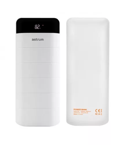 Astrum PB130 V2 gumírozott külső akkumulátor 13000mAh 2X USB, 2A input, 2A output fehér 10W