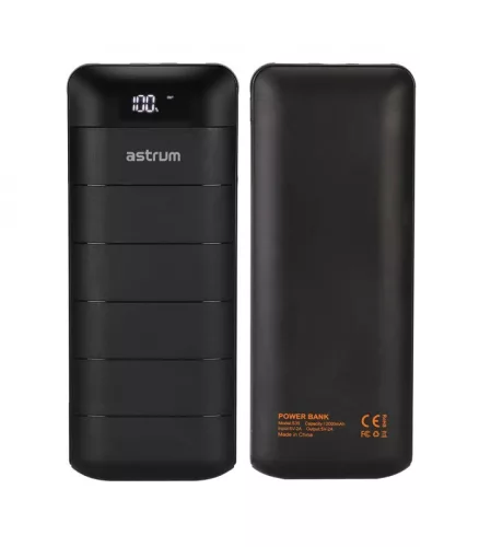 Astrum PB130 V2 gumírozott külső akkumulátor 13000mAh 2X USB, 2A input, 2A output fekete 10W