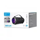 Astrum ST390 fekete gumírozott hordozható bluetooth hangszóró FM rádióval, micro SD olvasóval, karpánttal, LED világítással, AUX, USB, EQ, 35W