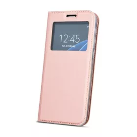   Smart Look Huawei Y7 Prime (2018) oldalra nyíló bőrhatású ablakos könyv tok szilikon belsővel rozéarany
