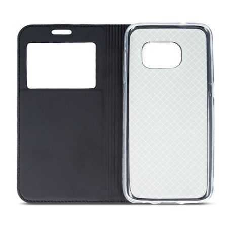 Smart Look Samsung A605 Galaxy A6 Plus oldalra nyíló bőrhatású ablakos könyv tok szilikon belsővel fekete