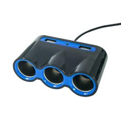 Szivargyújtó elosztó (3x szivargyújtó, 2 USB foglalat)