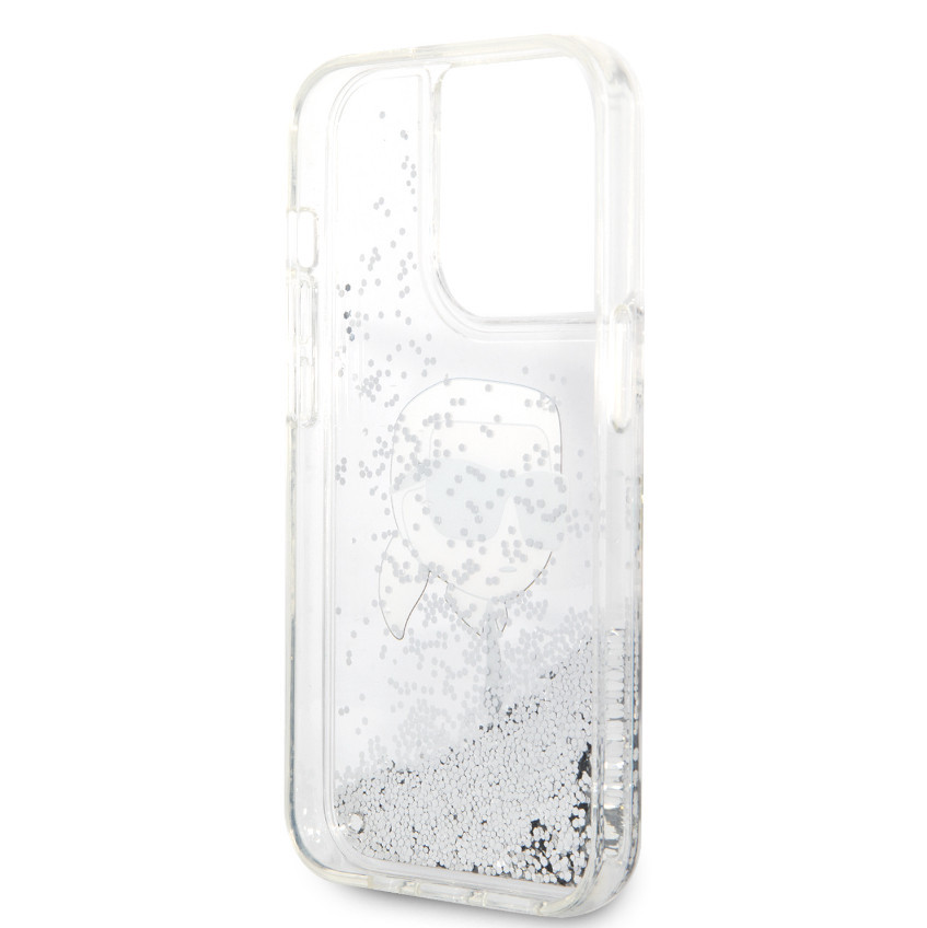 Karl Lagerfeld Liquid Glitter Karl Head Apple iPhone 15 Pro Max (6.7) hátlapvédő tok ezüst (KLHCP15XLNKHCH)