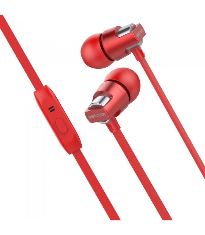 Astrum EB410 univerzális 3,5mm piros fémházas sztereó headset zajszűrős mikrofonnal, prémium hangzással, slim kábellel